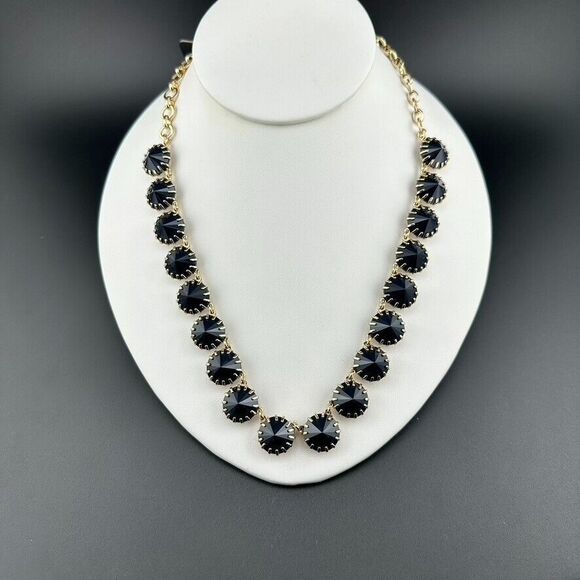 NWT J. Crew Women's Necklace Navy Blue Rivoli Gold Circle Statement Adj. 18"-20" - Picture 2 of 5